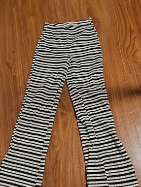 Black & White Striped Waffle  Knit Pants